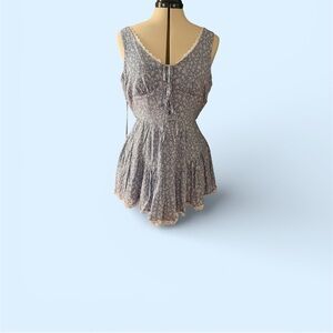 Francesca's collection Light Blue Floral Lace-Trim Mini Romper